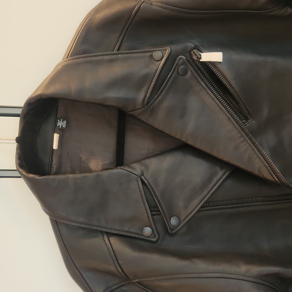 Ted Baker Carve Leather Biker Jacket in black Ted's size 6- US XXL new no tag - Picture 9 of 17